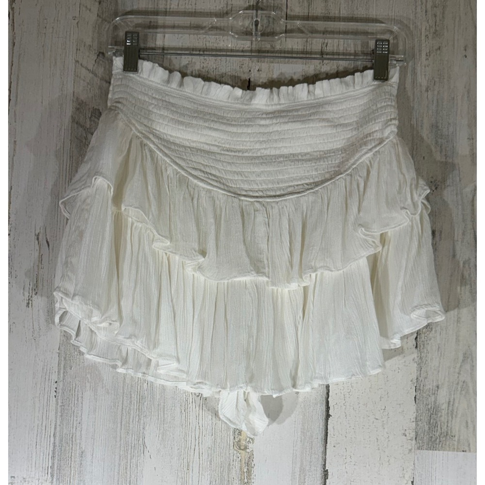 Mustard Seed Ruffled Mini Skort Small Off White Ivory Smocked Tiered Gauze NWT
